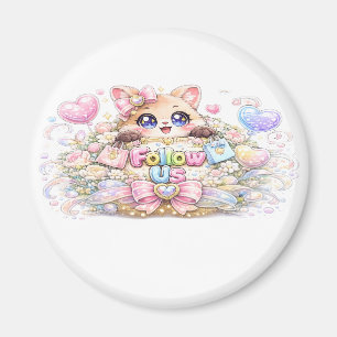 Íman Fofo Kawaii Siga-nos Gato Rosa Pastel Mídia Social