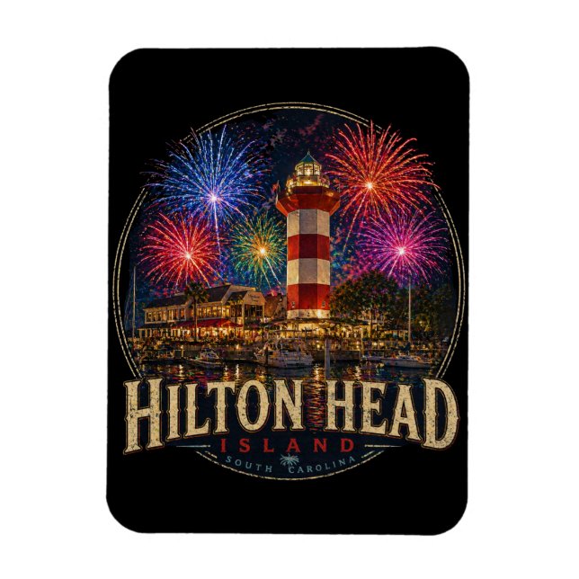 Íman Fogos Patrióticos do Farol da Ilha Hilton Head (Vertical)