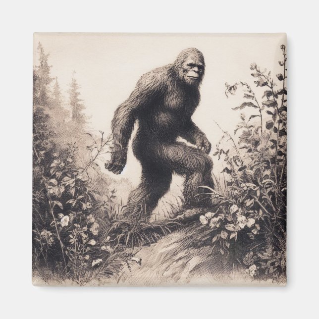 Íman Folclore da Ilustração Vintage Bigfoot (Frente)