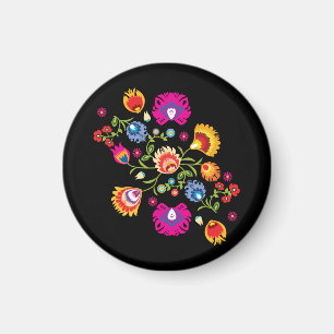 Íman Folclore polonês com flores cor-de-rosa 