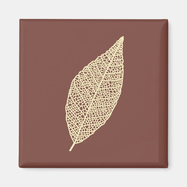 Íman Folha de esqueleto arte linha marrom e creme (Frente)