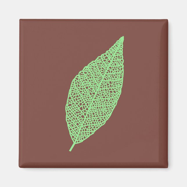 Íman Folha de esqueleto arte linha marrom e verde (Frente)