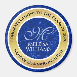 Íman Folha de Ouro Azul Marble Monograma de Graduação E