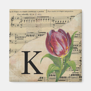 Íman Folha de Tulipas Roxa Monograma de Música Inicial