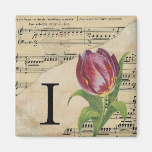 Íman Folha de Tulipas Roxa Monograma de Música Inicial