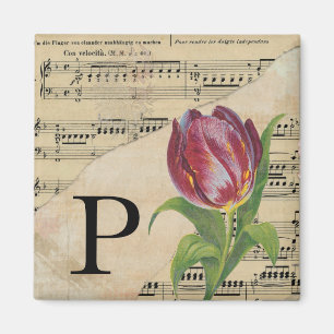Íman Folha de Tulipas Roxa Monograma de Música Inicial