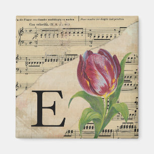Íman Folha de Tulipas Roxa Monograma de Música Inicial