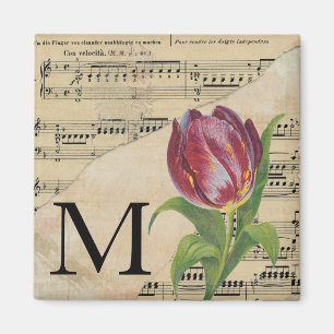 Íman Folha de Tulipas Roxa Monograma de Música M Inicia