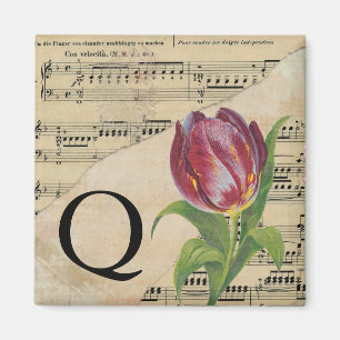 Íman Folha de Tulipas Roxa Monograma de Música Q Inicia