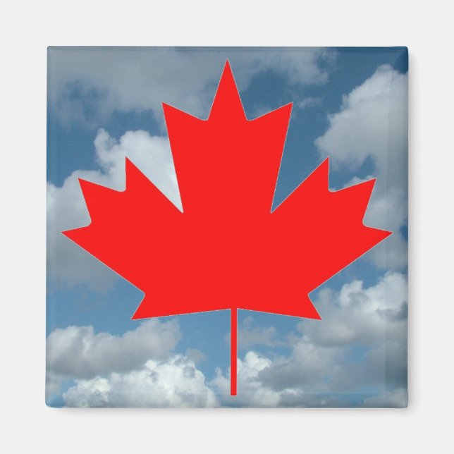 Íman Folha vermelha do Canadá e céu azul (Frente)
