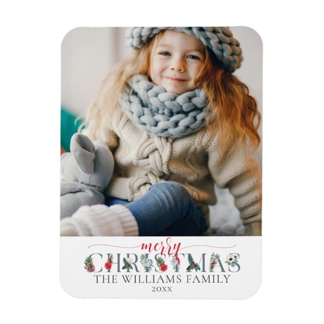 Íman Folhagem Festiva Feliz Natal Saudação Floral (Vertical)