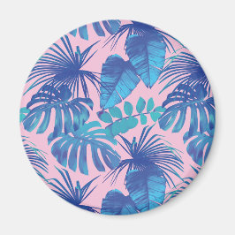 Íman Folhagem tropical rosa e azul personalizada