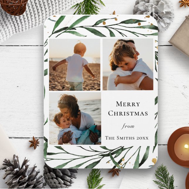 Íman Folhagem Verde Elegante Confetti Watercolor Dourad (Criador carregado)