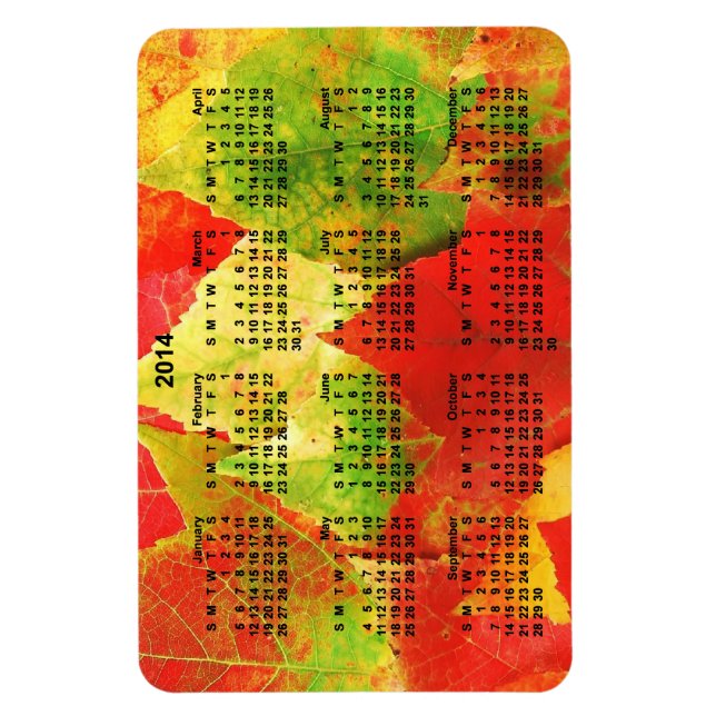 Íman Folhas Coloridas do Calendário 2014 (Vertical)