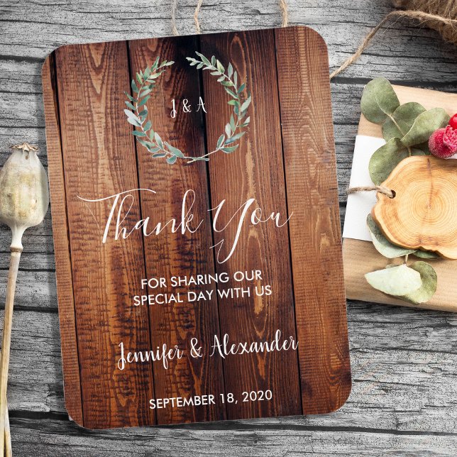 Íman Folhas de aquarela russa Obrigado casamento (Rustic wood watercolor leaves Thank you wedding Magnet.)