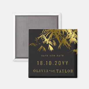 Íman Folhas de Bambu Preto e Dourado Save The Date Asiá