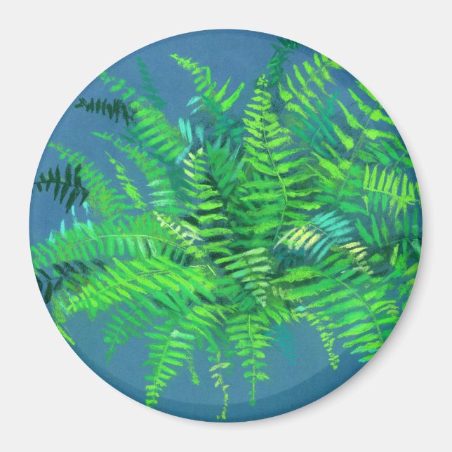 Íman Folhas de cereais, design floral, verde, azul e ve (Frente)