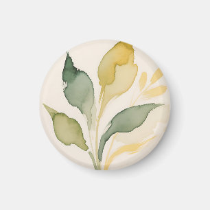 Íman Folhas de Folhagem em Aquarela Dourado Salvia