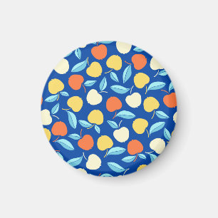 Íman Folhas de maçãs, fundo azul, padrão sem costura.