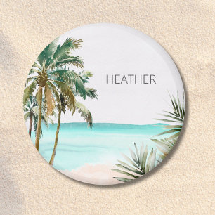 Íman Folhas de Palmeira Tropical Monogramada Praia Azul