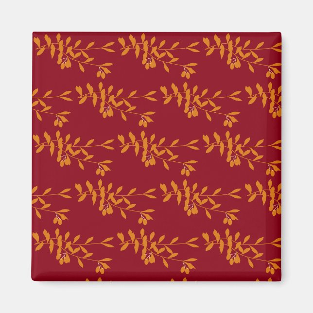 Íman Folhas do ramo da silhueta laranja em vermelho (Frente)