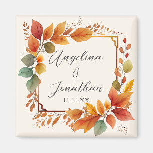 Íman Folhas Elegantes de Outono Aquarela Creme Casament