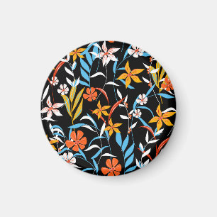 Íman Folhas tropicais coloridas: padrão de fundo escuro