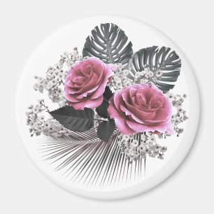Íman Folhas Tropicais de Flores Rosa