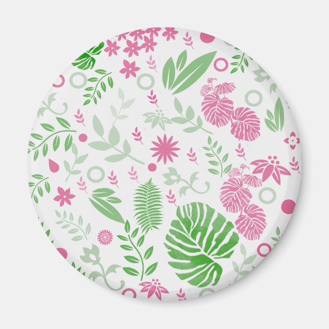 Íman Folhas verdes e rosa e flores (Frente)