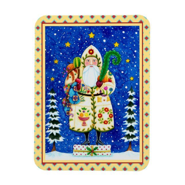 ÍMAN  FOLK ART BALTIMORE QUILT PAI NATAL HOLIDAY (Vertical)