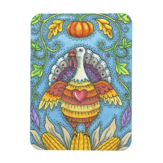 Íman FOLK ART TURKEY & CORN GRAÇAS AO MAGNET Holiday (Vertical)