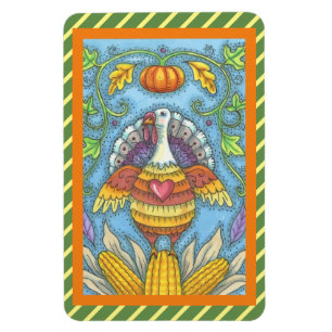 Íman FOLK ART TURKEY & CORN THANKSGIVING MAGNET Large