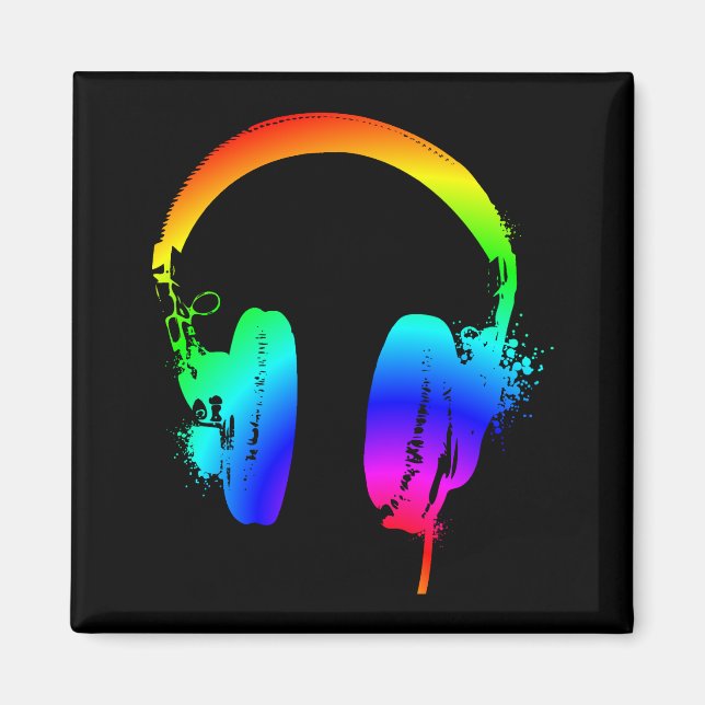 Íman Fones de Ouvido Estêncil Arco-Íris Arte Ímã (Frente)