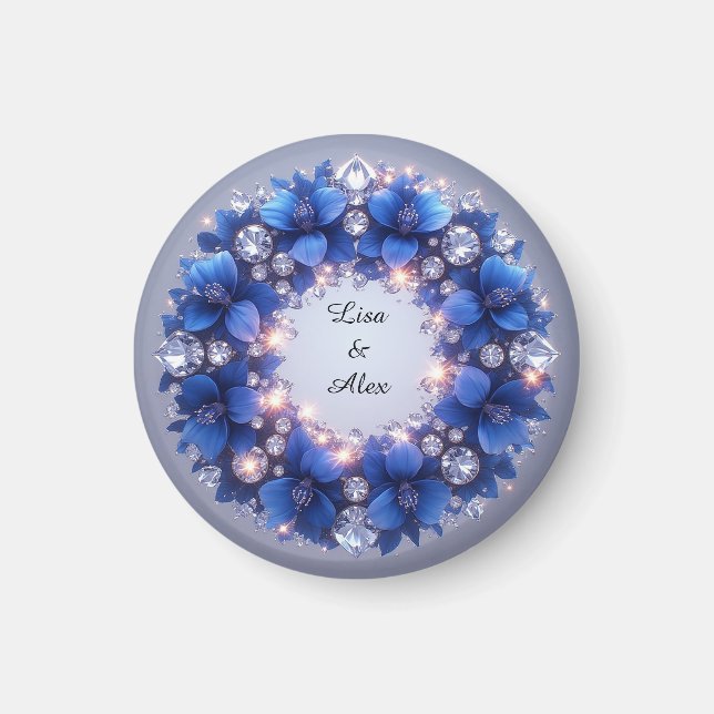 Íman Fora Elegante Adorada Com Flores Azuis (Frente)