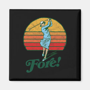 Íman Fore! Golfe Feminino Vintage Retro Mulher Divertid