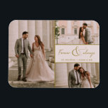 Íman Forever e Sempre Rosa Dourado Casamento Fotográfic<br><div class="desc">Celebre a sua história de amor com o Dourado casamento de fotos de sempre e rosa graças ao seu Magnet — uma forma bela e duradoura de expressar sua gratidão à família e aos amigos. Projetado com uma elegante colagem de três fotos, este ímã permite mostrar seus momentos de casamento...</div>