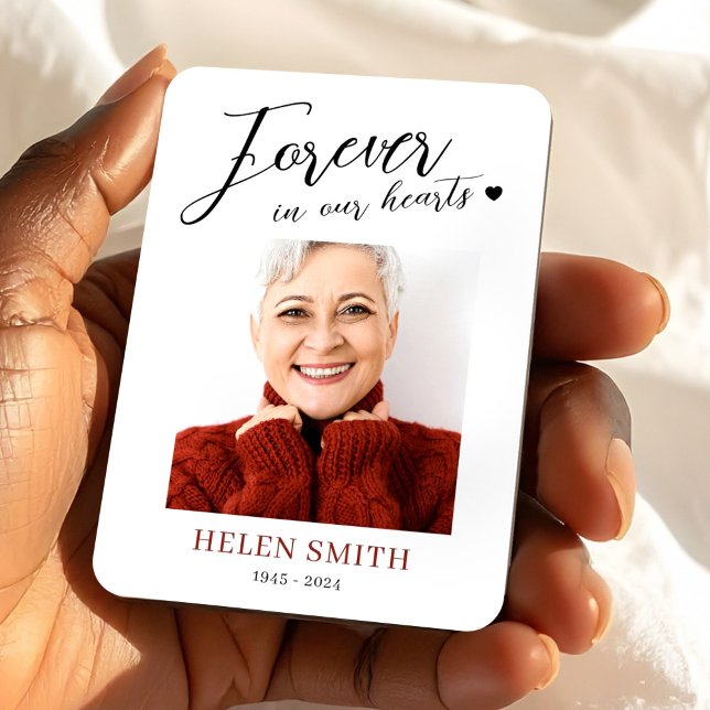 Íman Forever in Our Hearts Memorial Funeral Photo (Forever in Our Hearts Memorial Funeral Photo Magnet, Loss of Mom Gift)