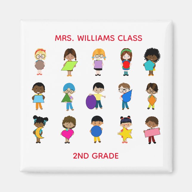 Íman Formas Coloridas Crianças Multiculturais (Frente)