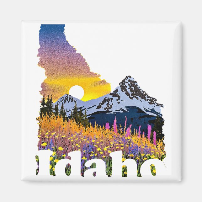Íman Formato de Idaho com montanha e flores silvestres (Frente)
