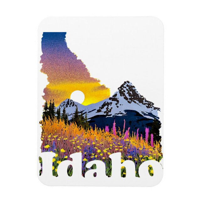 Íman Formato de Idaho com montanha e flores silvestres (Vertical)