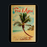 Íman Fort Myers Magnet Florida Palm Tree Beach Vintage<br><div class="desc">Fort Myers Florida design no estilo de Viagens vintage apresentando uma palmeira na praia com oceano e céu.</div>
