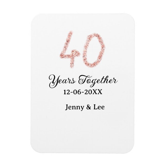 Íman Forty years together black pink glitter bold lette (Vertical)