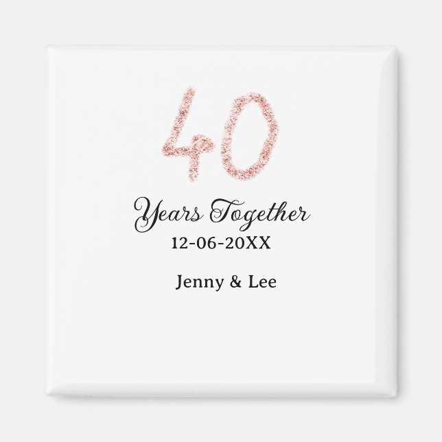 Íman Forty years together black pink glitter bold lette (Frente)