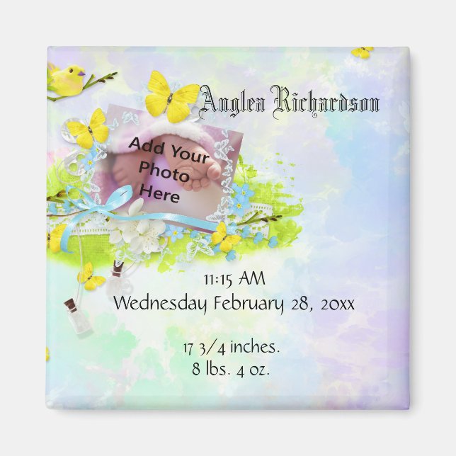 Íman Foto amarela do pássaro e borboleta (Frente)