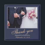 Íman Foto Azul Moderna Elegante Obrigado Casamento<br><div class="desc">Um imã de casamento favorito com uma foto de casamento, noiva, noiva e noivo e data de casamento. Personalize com sua foto de casamento e outros detalhes. O texto está em um script e o fundo é azul marinho escuro. Um obrigado elegante e na moda, seu imã, excelente como presente...</div>