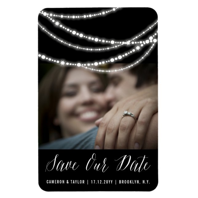Íman Foto Chic Com Luz De na moda Brilho Salvar A Data (Vertical)