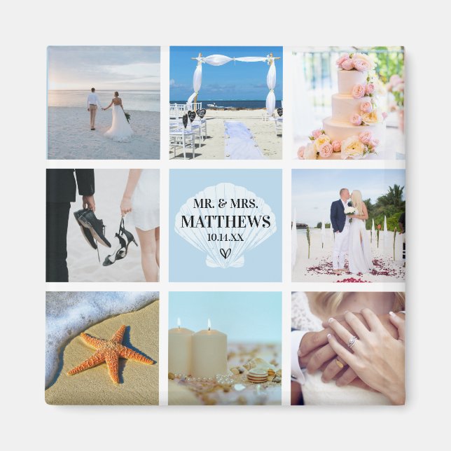 Íman Foto Collage Magnet Wedding Favor Seashell (Frente)
