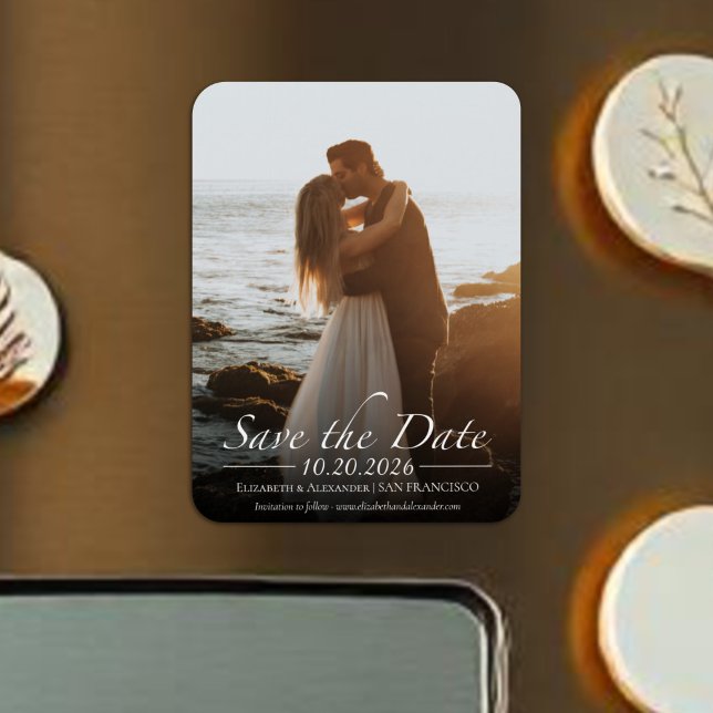 Íman Foto da caligrafia em preto e branco Salvar a data (Criador carregado)