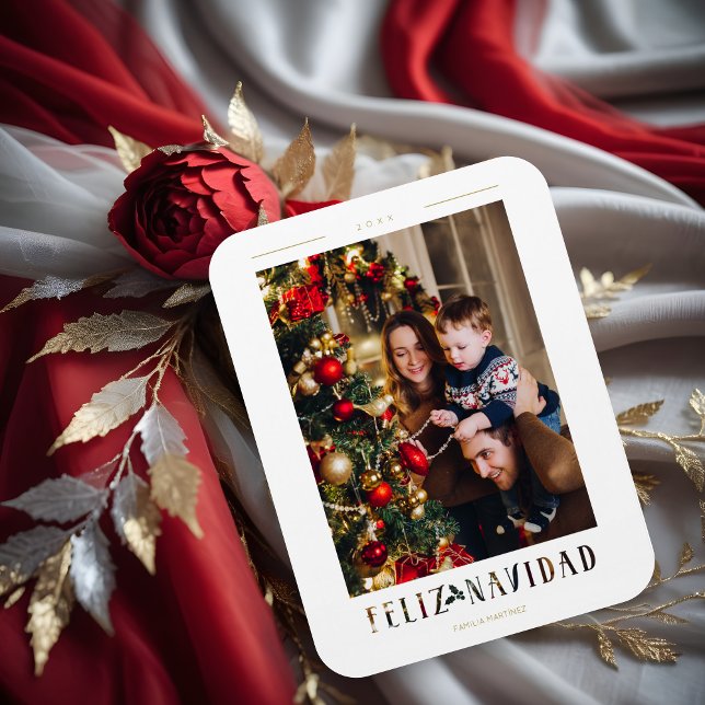 Íman Foto da Caligrafia Moderna Feliz Navidad Espanhola (Spanish Feliz Navidad Modern Typography Paper Laser Cut Effect Photo Holiday Magnet Card. )