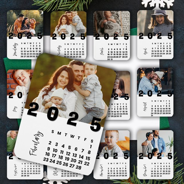 Íman Foto da Família Calendário do Ano Novo 2025 Fevere (New Year 2025 February Calendar Family Photo Magnet)